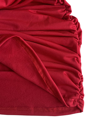 Deep-V Hip Hugging Mini Dress - Red Long Sleeve