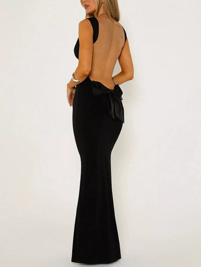 Backless Maxi Dress - Wide Strap Elegant Style - Fashions Envy