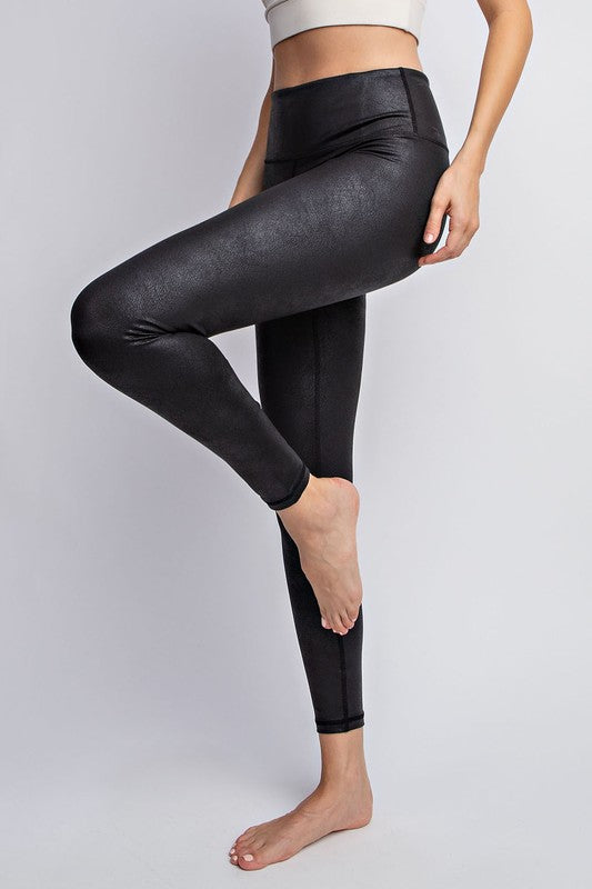 PU Chintz Full-Length Fitted Leggings