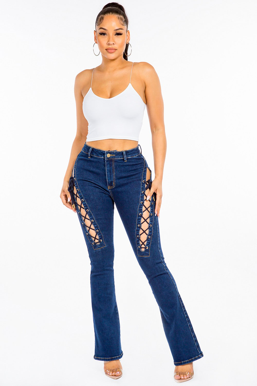 High Waist Lace up Jeans