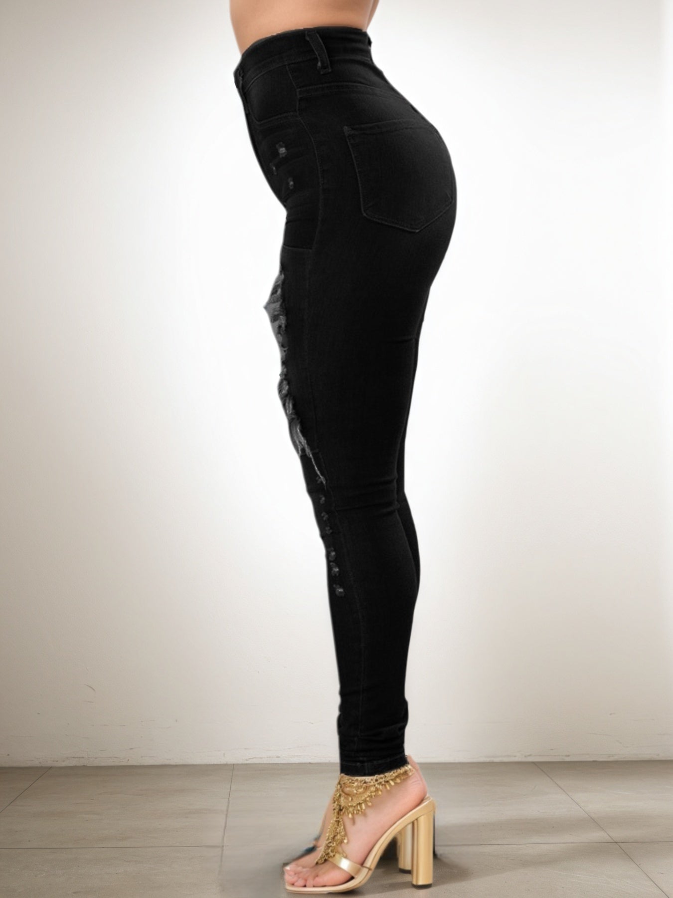High Waisted Ripped Jeans - Elastic Street Style - Fashions Envy
