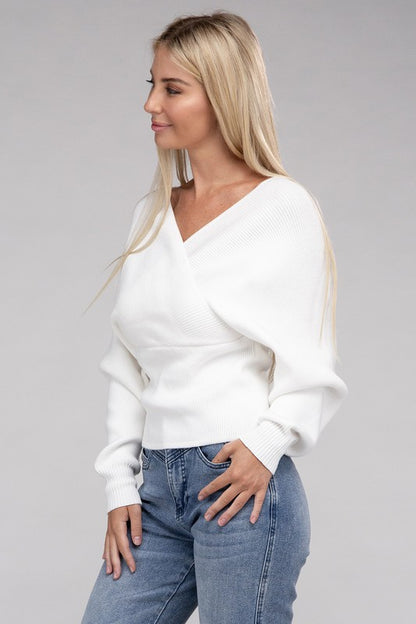 Cross-Wrap Viscose Long Sleeve Pullover Sweater