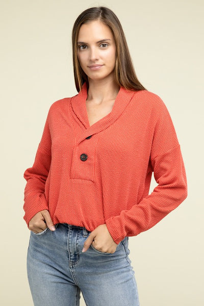 Textured Line Elastic Waist Pullover Top - Fashions Envy