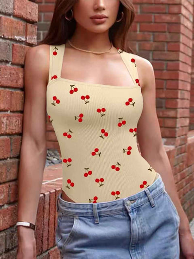 Square Neck Two Pack Bodysuit - High-Waist Vintage Print