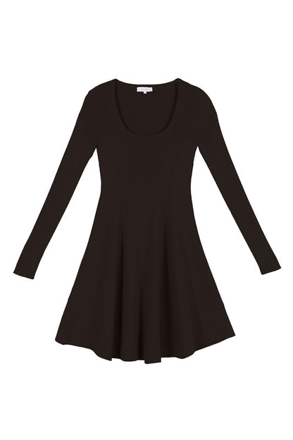 Long Sleeve Knitted Fit and Flare Mini Dress