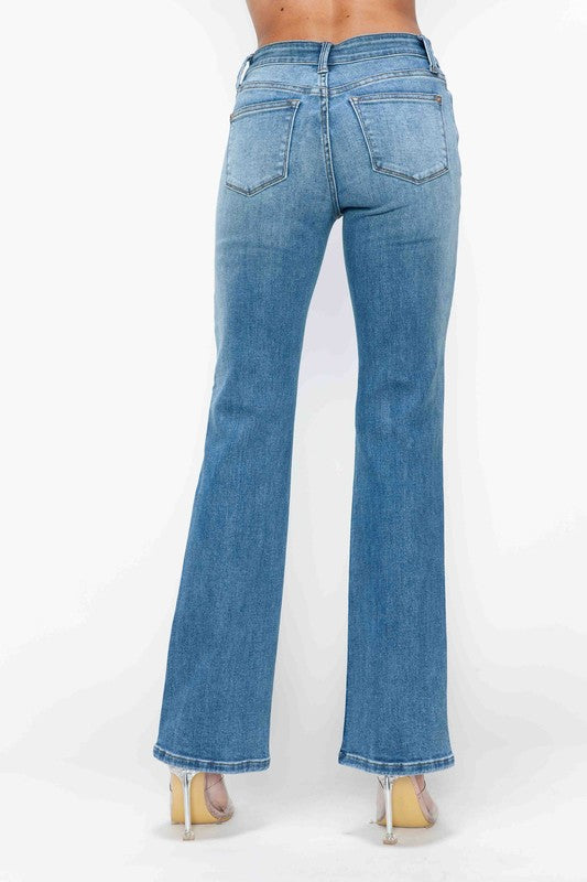 Medium Blue Full Size Cat's Whiskers Mid Rise Bootcut Jeans