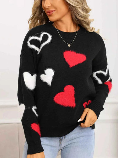Valentine's Day Heart Pattern Knit Sweater - Fashions Envy