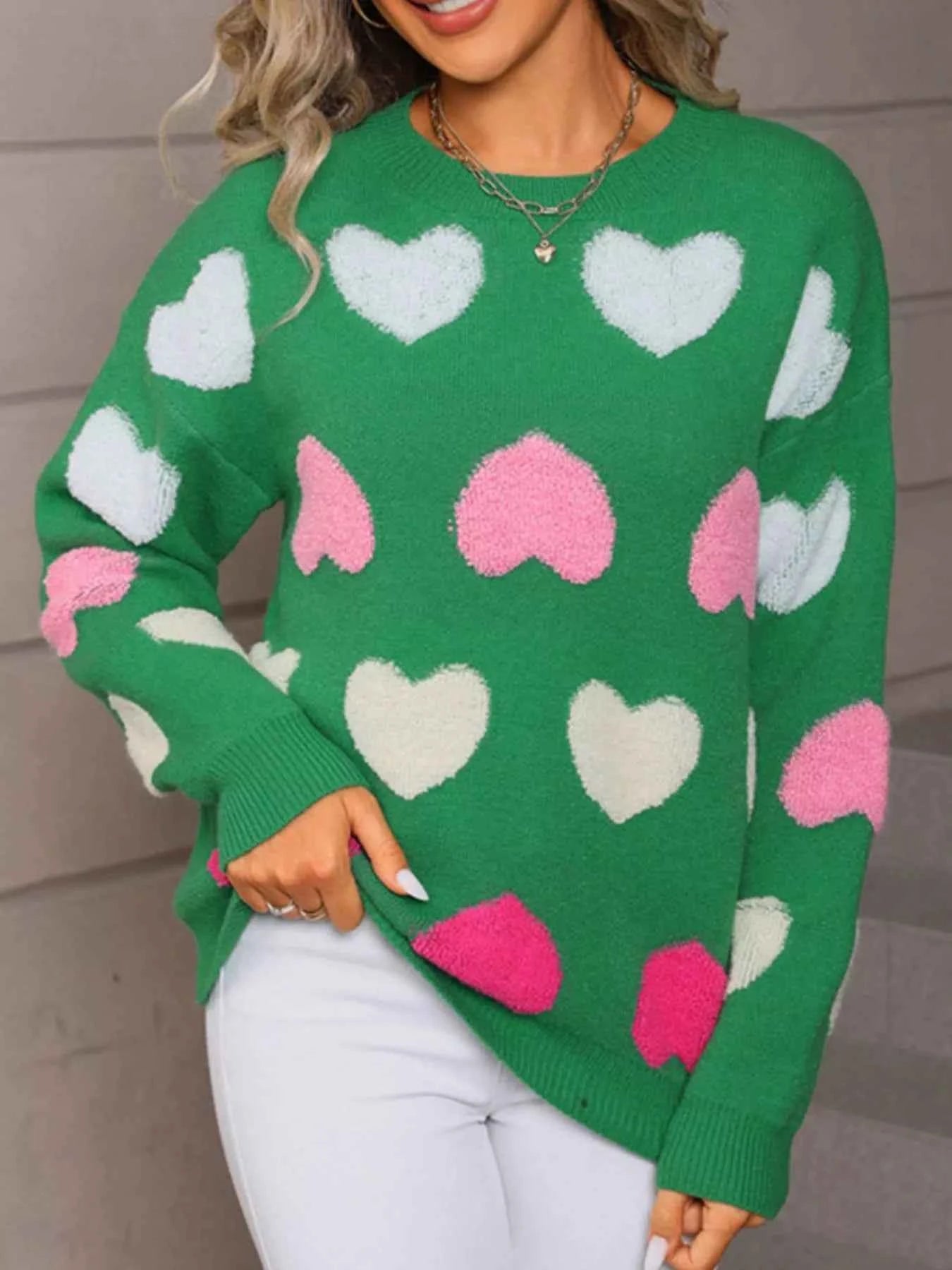 Fuzzy Heart Sweater - Valentine's Day Knit Pattern - Fashions Envy