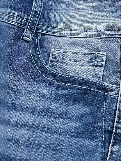 Stretch Denim Bell Bottom Jeans - Retro Embroidered Style - Fashions Envy