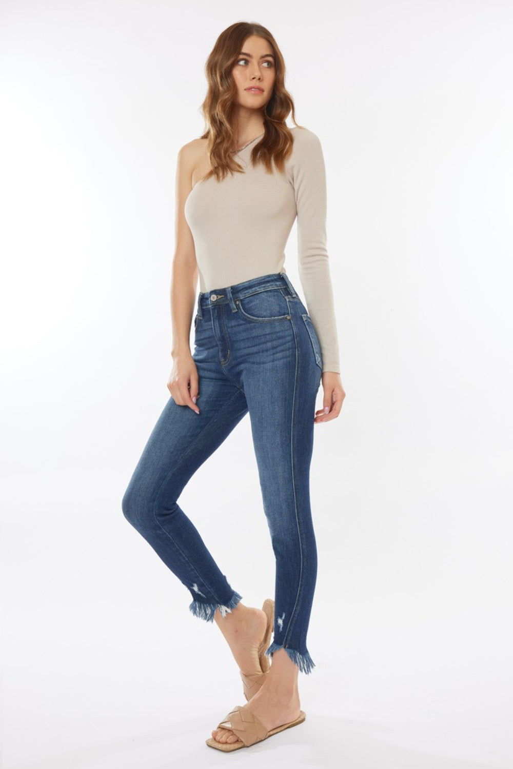 Raw Hem High Waist Cropped Kancan Dark Denim Jeans