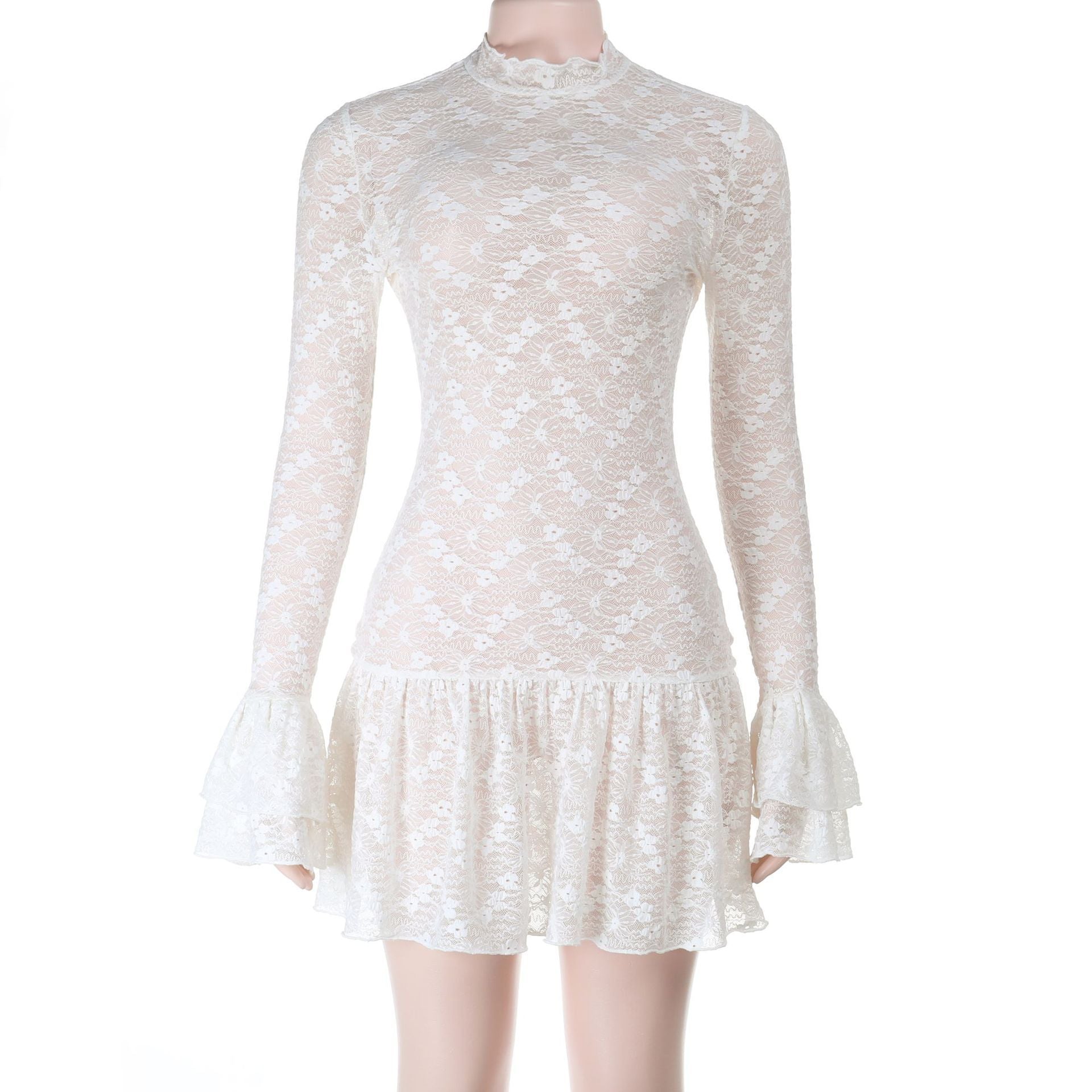 Lace Romance Dress - Sheer Long Sleeve Elegance