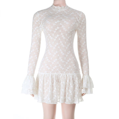 Lace Romance Dress - Sheer Long Sleeve Elegance