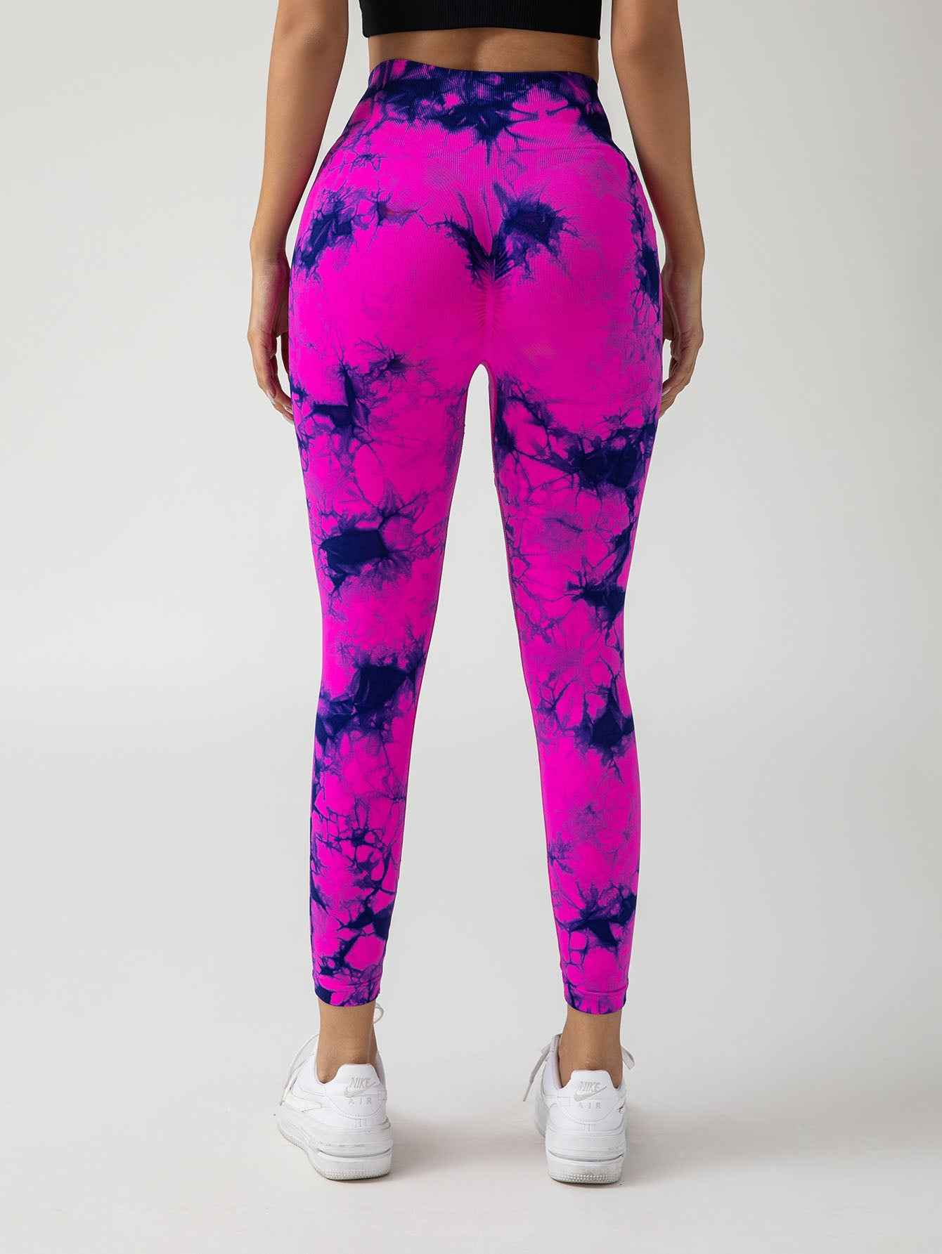 High-Waisted Yoga Leggings - Hollow-Out Tie-Dye Design