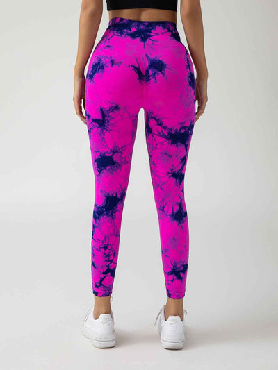 High-Waisted Yoga Leggings - Hollow-Out Tie-Dye Design