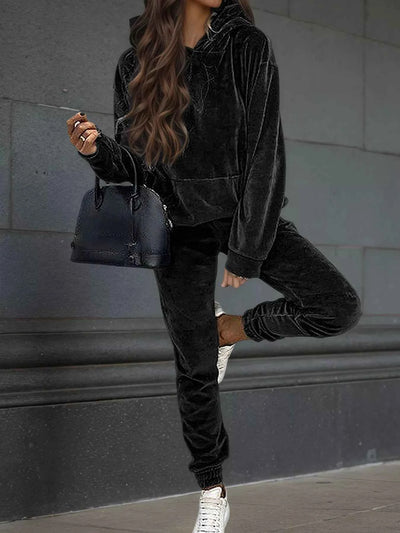 Velvet Long Sleeve Hoodie and Pants Set