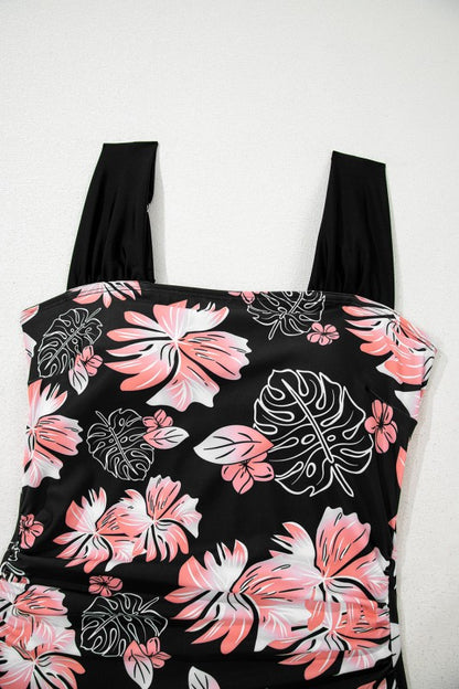 Square Neck Ruched One-Piece Swimsuit - Fashions Envy