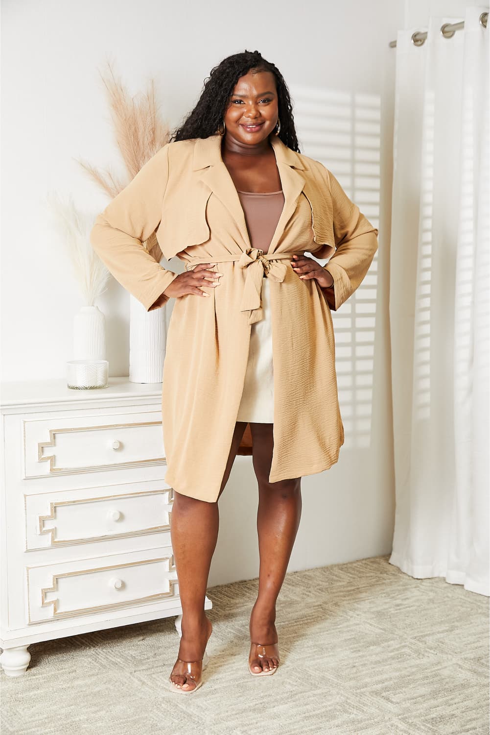 Culture Code Full Size Tied Trench Coat with Pockets - Fashions Envy