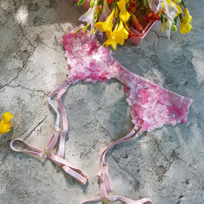Floral Embroidered Garter Set - Lace Up Intimate Wear