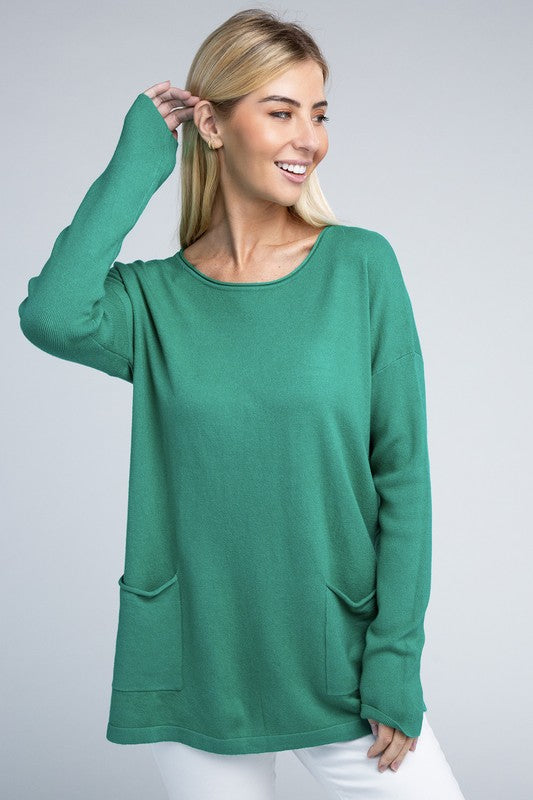 Relaxed Fit Viscose Front Pockets Cozy Sweater