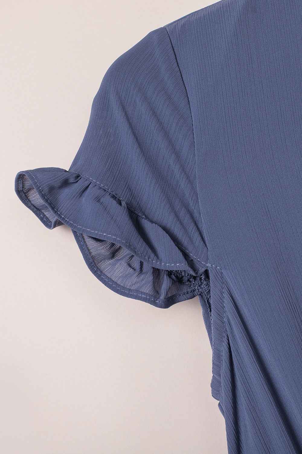 Ruffle Hem Mini Dress - Flirty Bow-Tie V-Neck