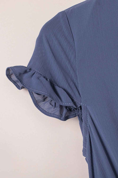 Ruffle Hem Mini Dress - Flirty Bow-Tie V-Neck