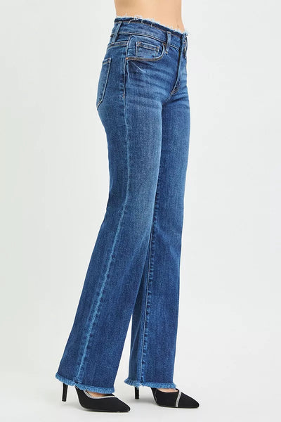 RISEN Bootcut Jeans - Mid Rise Frayed Waistband Plus Size - Fashions Envy