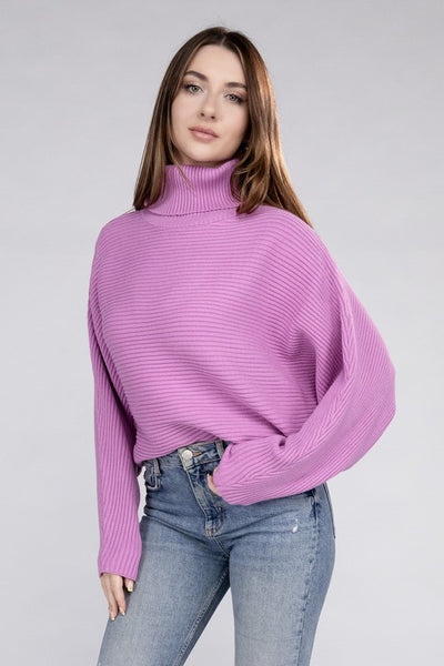 Viscose Dolman Sleeve Turtleneck Sweater - Fashions Envy