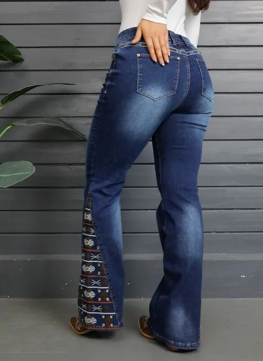 High-Waist Wide Leg Embroidered Jeans - Statement Denim
