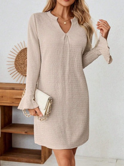 Notched Flare Sleeve Mini Dress in Dust Storm