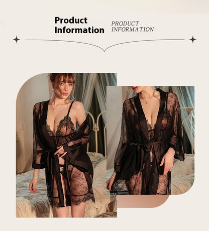 French Lace Nightdress - Eyelash Lace See-Through Gown - Fashions Envy