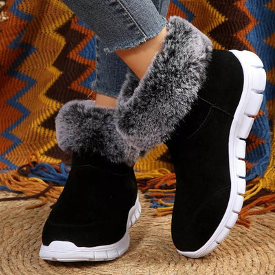 Side Zip Faux Fur Boots - Cozy Low Heel Winter Boots - Fashions Envy