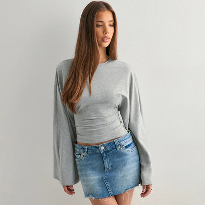 Round Neck Long Sleeve Top - Waist-Tight Fit - Fashions Envy