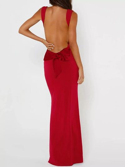 Backless Maxi Dress - Wide Strap Elegant Style - Fashions Envy