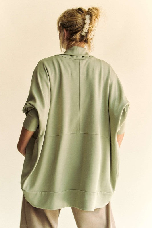 Sage Dolman Long Sleeve Open Front Jacket