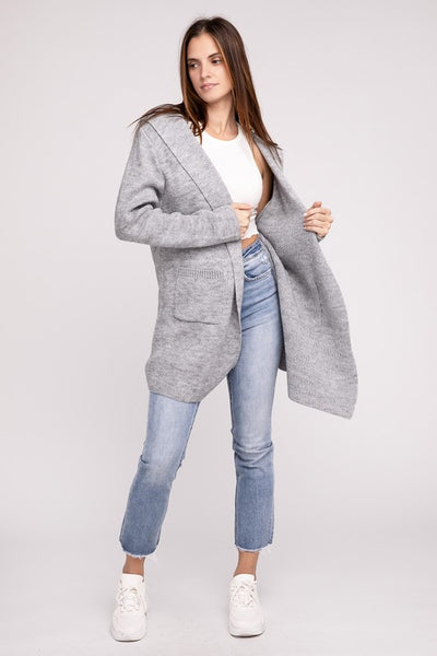 Hooded Open Front Sweater Cardigan - Fashions Envy