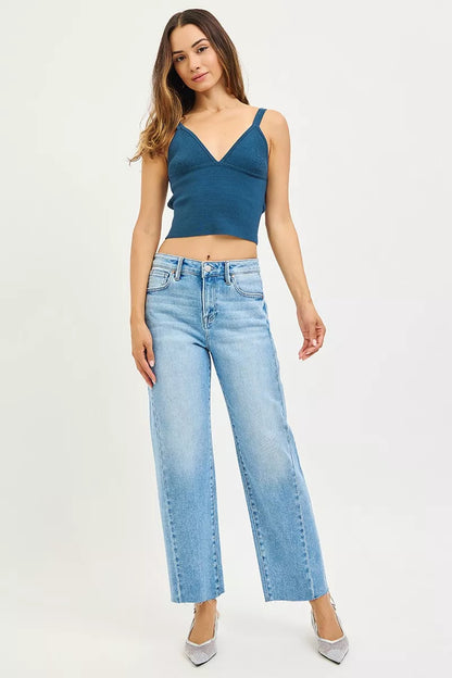 RISEN Slouchy Barrel Jeans Women - Cropped Curved Seam - Fashions Envy