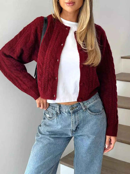 Cable Knit Cardigan - Button-Up Sweater - Fashions Envy