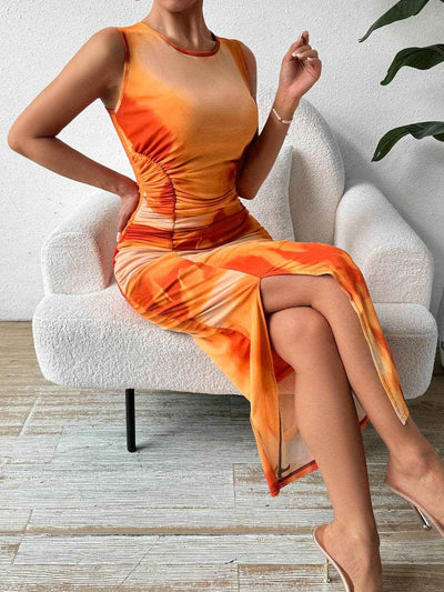 Honey Slit Round Neck Midi Tank Dress