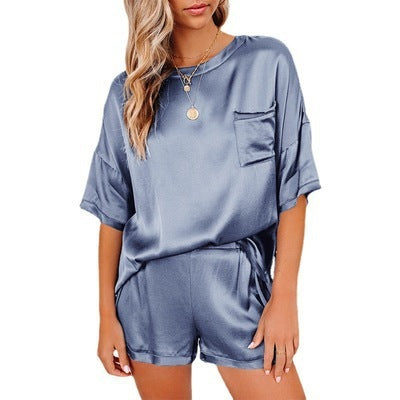 Silk Pajama Set - Short Sleeve Sleepwear Loungewear