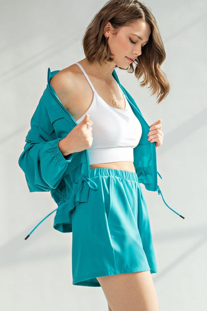 Crinkle Woven Sporty Cropped Jacket