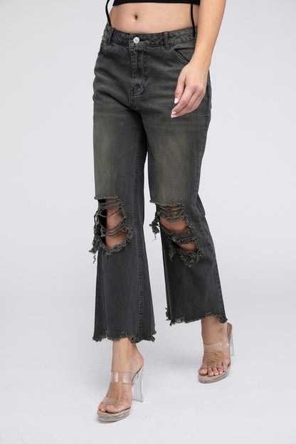 Distressed Vintage Washed Wide Leg Jeans