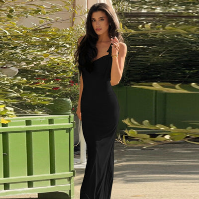 V-Neck Maxi Dress with Lace-Up Waist - Elegant Style - Fashions Envy