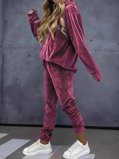 Velvet Long Sleeve Hoodie and Pants Set