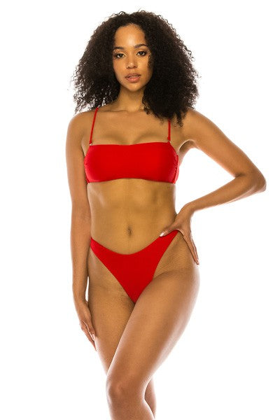 Removable Straps Basic Bandeau High Cut Bikini Swimsuit