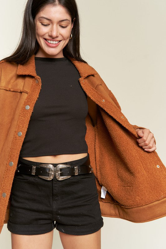 Oversized Sherpa Lined Soft Suede Jacket