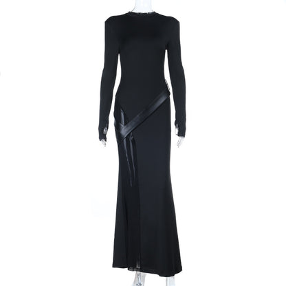 Shoulder Pad Maxi Dress - Long Sleeve Black Princess - Fashions Envy