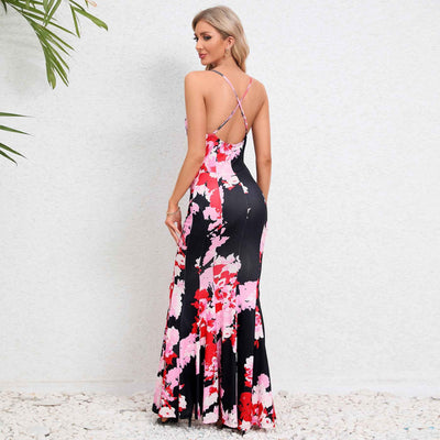Floral Spaghetti Strap Maxi Dress - V-Neck Flowy Sleeveless