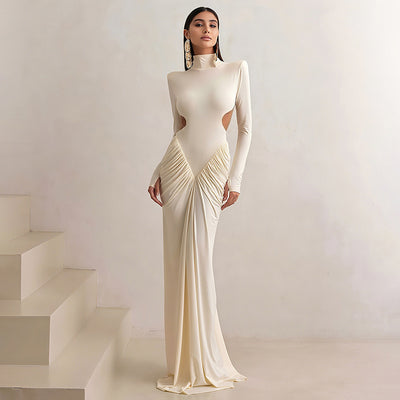 Backless solid color long dress