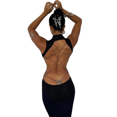 Strappy Back Maxi Dress - Backless Bodycon Evening Gown