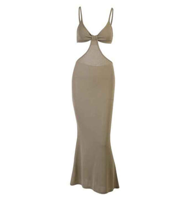 Cut Out Backless Knit Maxi Dress - Bodycon Vacation Style